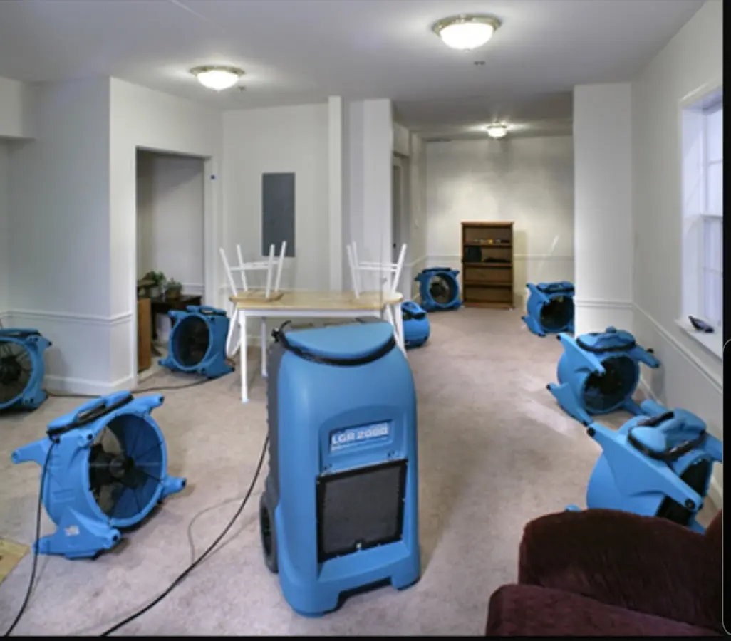 Air movers and dehumidifier setup for Water Damage Restoration in Overland Park
